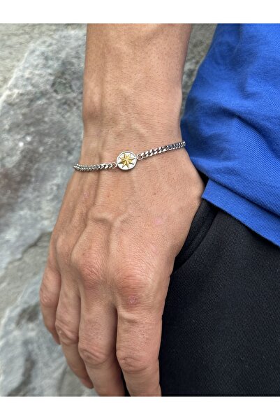 HERİF Aksesuar Erkek Pusula Motif Çelik Bileklik