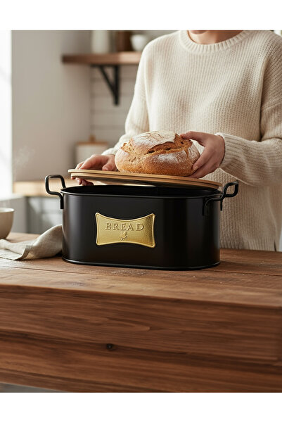 EVSTYLE Black Wooden Cut Board Bread Bowl - With Plate