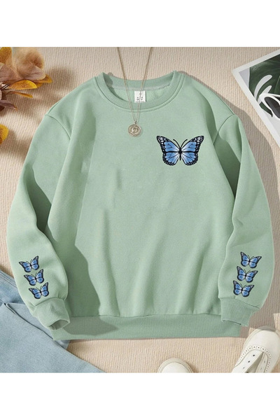 Topçu Çocuk sweatshirt mavi kelebek