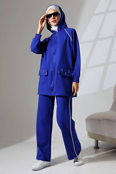 Mihran Butik طقم حجاب نسائي أزرق من Saks - طقم رياضي ومريح من القطن الممشط