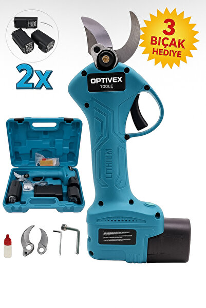 OPTIVEX Çift Akülü Ağaç Odun Dal Budama Kesme Makinası Şarjlı Budama Makası 3...
