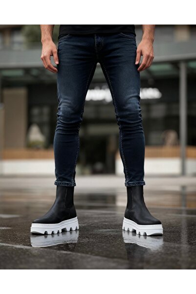 Knack Yüksek Taban Chelsea Bot 113 Siyah (Beyaz Taban)