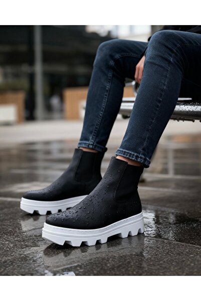 Knack High Sole Chelsea Boots 113 Black (White Sole)