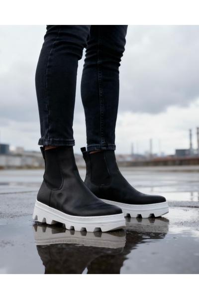 Knack High Sole Chelsea Boots 113 Black (White Sole)