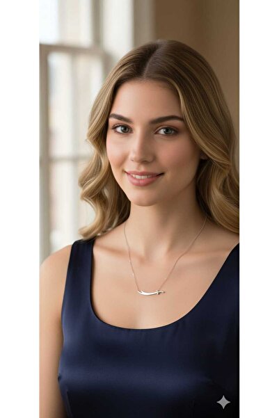 Papatya Silver 925 Ayar Gümüş Rodyum Kaplama Yatay Taşlı Zülfikar Kılıç Kolye