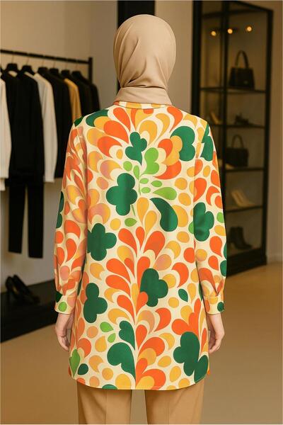 TRENDTESETTÜR Women's Green (Emerald) Patterned Shirt Tunic t 5888