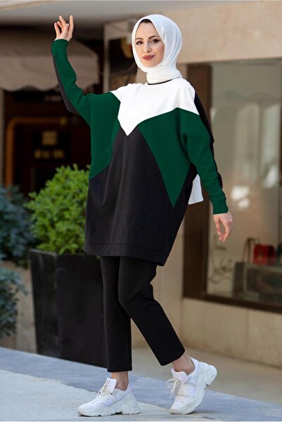 TRENDTESETTÜR WOMEN'S GREEN EMERAL BLOCK PATTERNED PANT SUIT T 4102