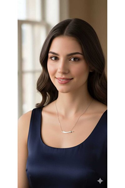 Papatya Silver 925 Ayar Gümüş Rodyum Kaplama Yatay Taşlı Zülfikar Kılıç Kolye