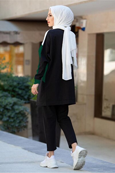 TRENDTESETTÜR WOMEN'S GREEN EMERAL BLOCK PATTERNED PANT SUIT T 4102