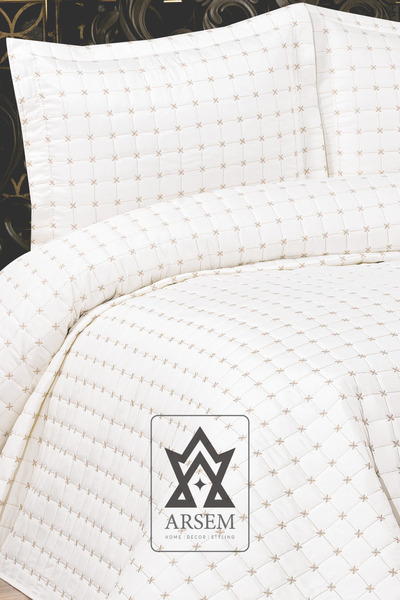 ARSEM EV TEKSTİL Hayal Krem Kapitone Yatak Örtüsü Çift Kişilik Nakışlı Üreticiden