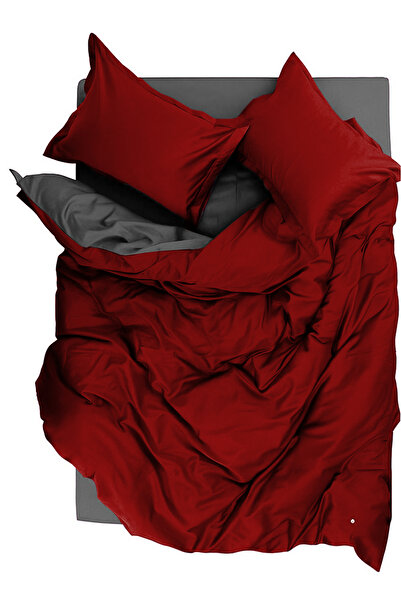 Always Çarşafı Lastikli Çift Taraflı Çift Kişilik Nevresim Takımı Bordo-gri