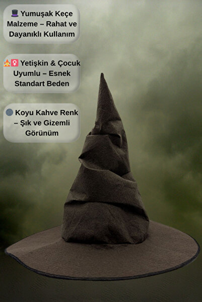 Tamsena Store Koyu Kahve Keçe Cadı Şapkası – Yetişkin & Çocuk Uyumlu Kostüm A...