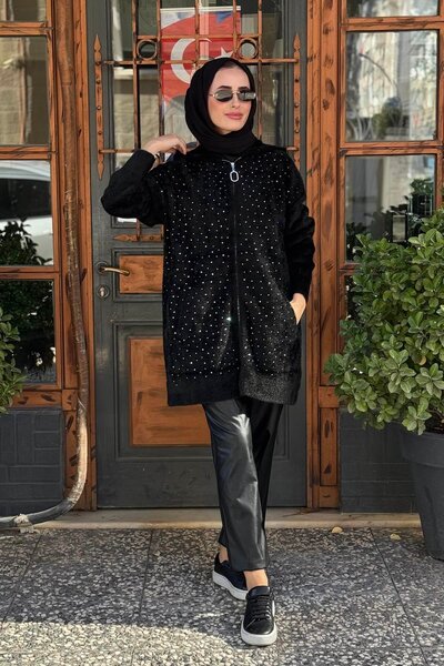 FUAT GÜRSEN Παλτό με φερμουάρ με κεντημένο μαργαριτάρι και βελούδινο καπάκι