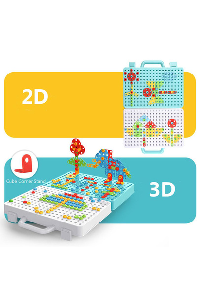 RCO Jucarie educativa STEM, set de constructie puzzle cu bormasina pentru 2D si 3D cu 237 piese, WW2004