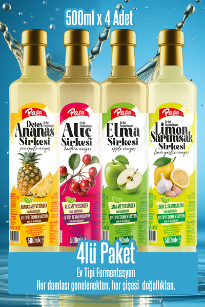 Paşa Kuruyemiş Paşa Premium 4’lü Sirke Seti – Detoks Ananas, Elma, Alıç ve Li...