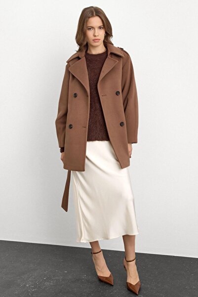 Olcay Oversize Short Coat with Epaulet Detail A.Brown 3149