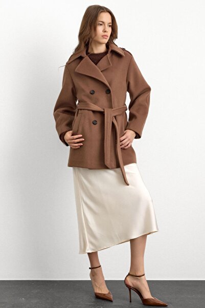 Olcay Oversize Short Coat with Epaulet Detail A.Brown 3149