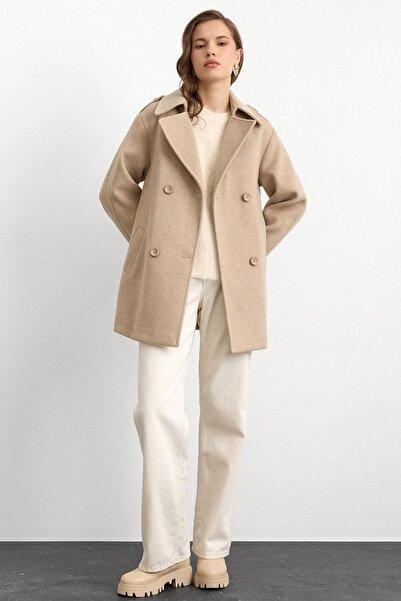 Olcay Oversize Short Coat with Epaulet Detail Stone 3149