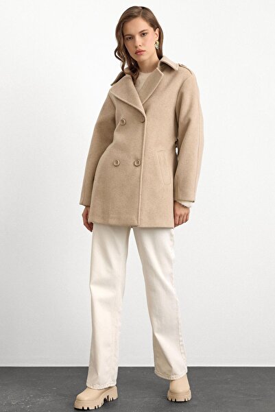 Olcay Oversize Short Coat with Epaulet Detail Stone 3149