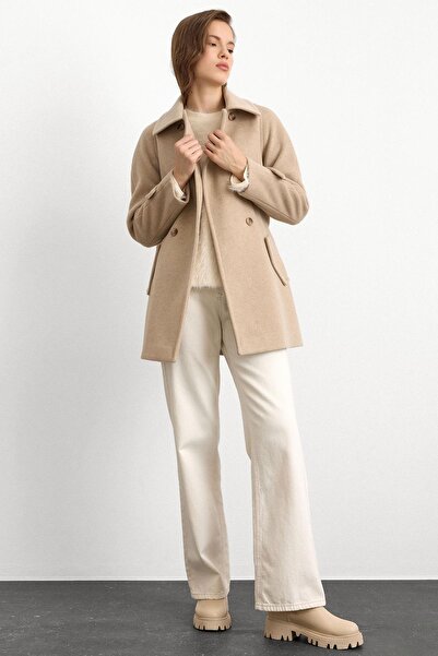 Olcay Reglan Sleeve Double Breasted Short Coat Stone 3150