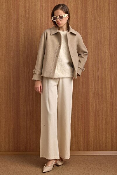 Olcay Snap Closure Pat Detailed Short Coat Stone 3163