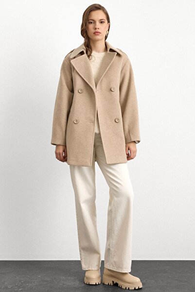 Olcay Oversize Short Coat with Epaulet Detail Stone 3149