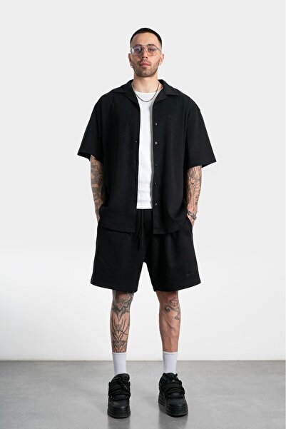 Twobucks Black Pique Men's Shirt and Shorts Set