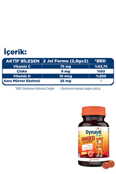 Dynavit حلوى إيموكيد للأطفال 60 × 3 - للمناعة - فيتامين سي، د، الزنك، نبات البلسان للأطفال