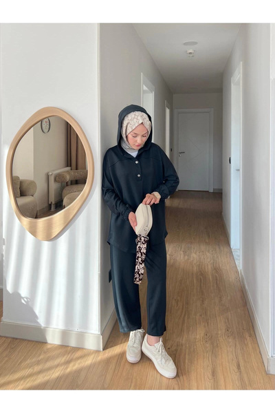 Mihran Butik Lena Modal Fabric Snap Detail Women's Hijab Two-Piece Set