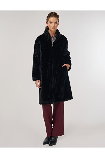 Kayra Thick Collar Plush Coat Black