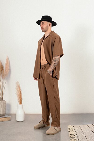 Twobucks Brown Soft Linen Men's Shirt and Pants Suit
