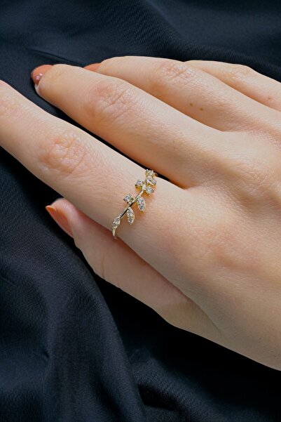 Altınaşkı Taşlı Yaprak Altın Yüzük