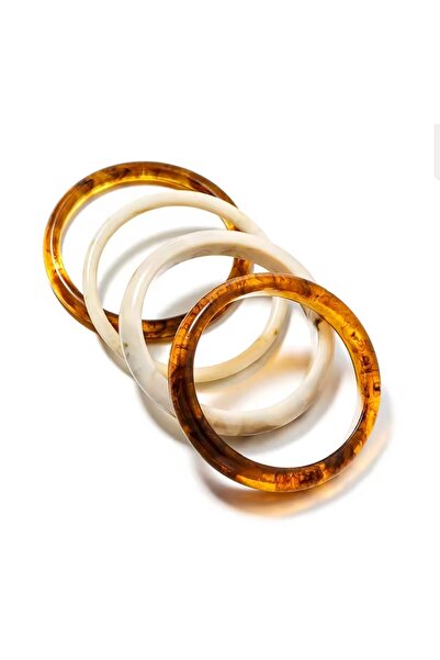 QERMA Reçine Bilezik Amber Ve Ekru Renk Reçine Bileklik 4'lü Set Yılbaşı Yeni...