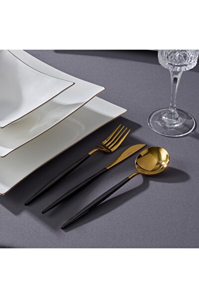 Jumbo Colors 6 Persons 30 Pieces Black Shiny Golden Cutlery Set 500.01.01.6420