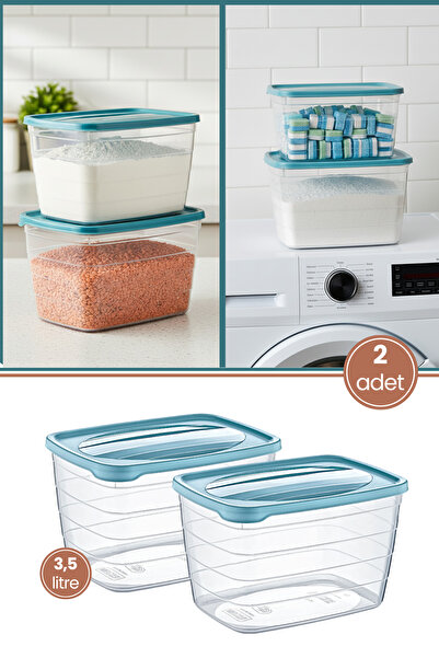 Flosoft 2’li Tablet Ve Toz Deterjan Saklama Kutusu Seti, Un Şeker Bakliyat Saklama Kabı Seti 3,5+3,5 Litre