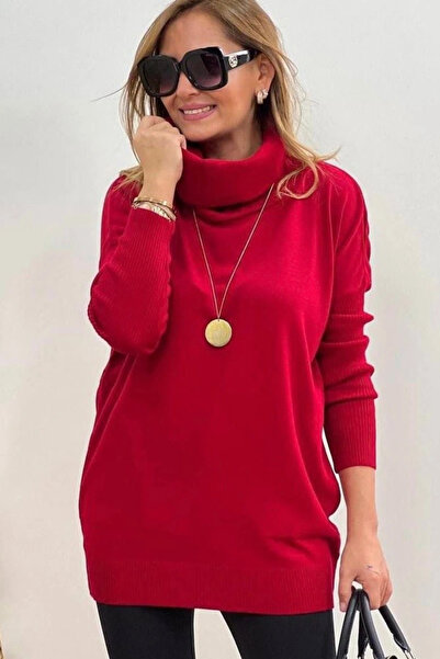Bİ.GİYSEN Women's Red Degaje Collar Side Pocket Knitwear Blouse
