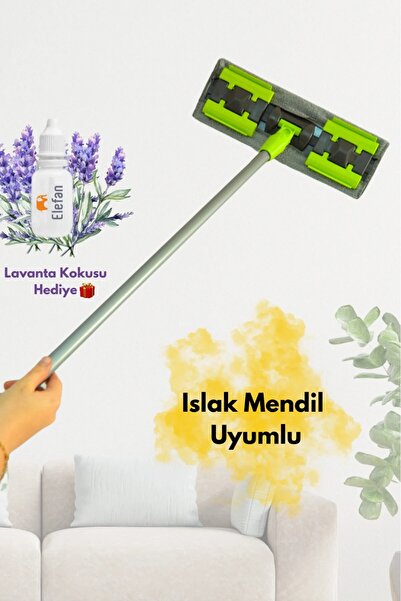Elefan Mandallı Kıskaçlı Mikrofiber Istediğin Bezi Tak Yer Duvar Cam Silme Mop - Islak Mendil Uyumlu