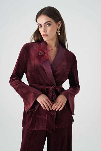 Dizayn Ella Saten garnili kruvaze simli kadife takım EL-2758