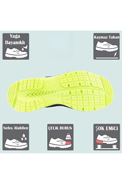 Badem10 İş Güvenlik Inşaatçı Rahat Bağcıklı Deri Iş Ayakkabısı Çelik Demir Burunlu Metal Ara Tabanlı