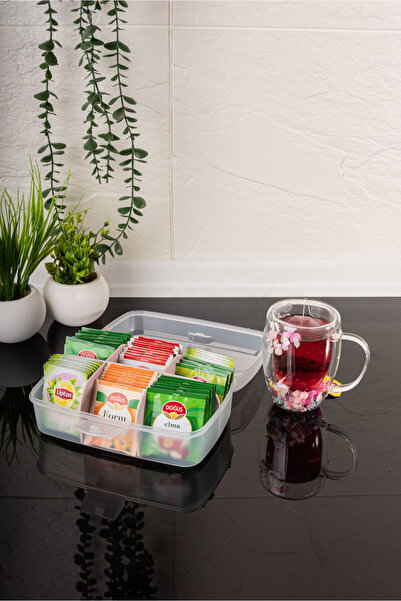 Flosoft Premium Poşet Çay Kutusu, Çok Amaçlı Kapaklı 6 Bölmeli Kilitli Çay Takı Organizer
