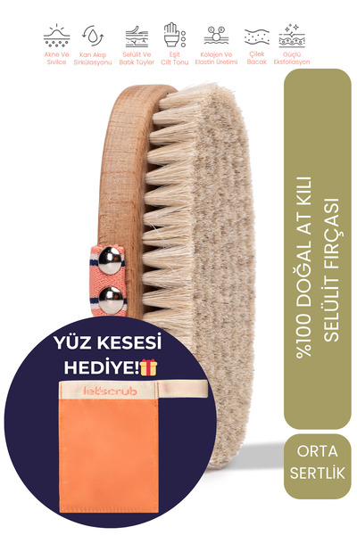 LET'SCRUB %100 Doğal At Kılı Selülit Fırçası Çatlak Selülit Ve Batık Tüy Karşıtı Tüm Cilt Tipleri İçin