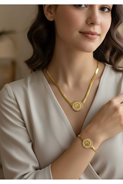 SONES Tuğra قلادة وسوار من الفولاذ Sns2055 هدية عيد الأم للاستقلال العثماني