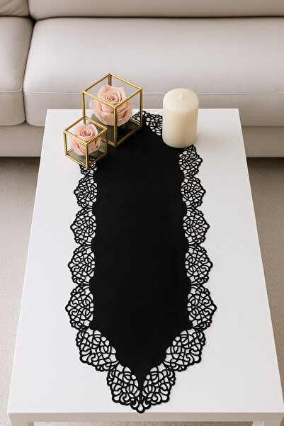 Ergüven Home Siyah Kadife Kumaş Runner Sehpa Boyu 40x100cm