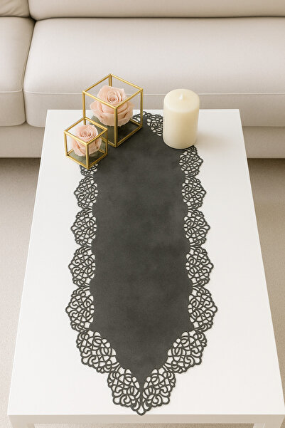 Ergüven Home Dark Gray Suede Fabric Runner 40X100 cm Coffee Table Height - Modern Design