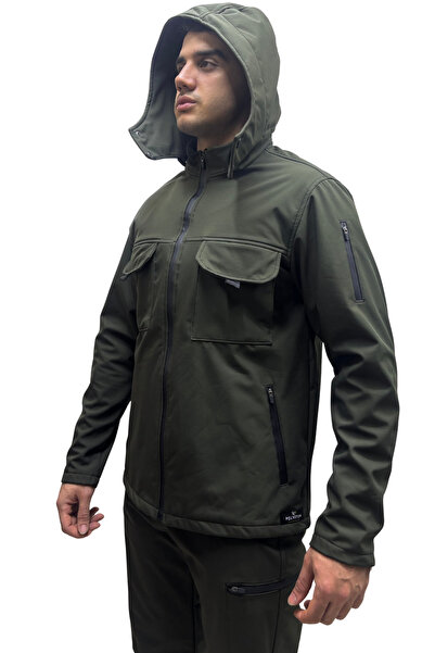 Polviton Ανδρικό παλτό Softshell ανθεκτικό στο νερό και τον άνεμο με φλις εσωτερικά, μπορεί να χρησιμοποιηθεί με κουκούλα και χωρίς κουκούλα