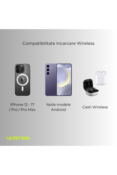 Voltres Baterie externă wireless MagSafe subțire, 5000 mAh, cablu de 20 W și wireless de 15 W, baterie externă din aluminiu, gri