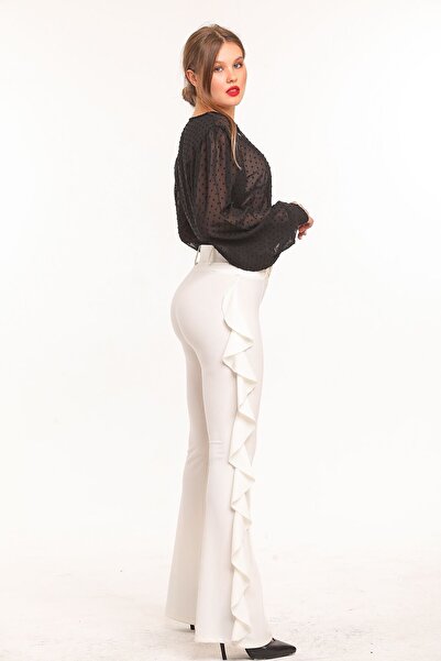 Sense Yellow Buckle Belt Side Flywheel Scuba Crepe Trousers_pnt32717 Ecru