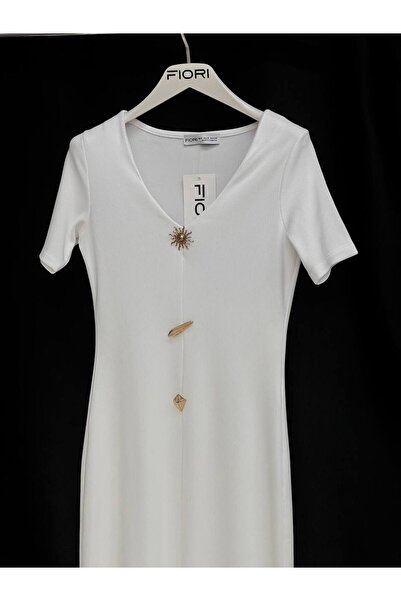 FioriModa Rochie din țesătură otomană cu decolteu în V și fante laterală