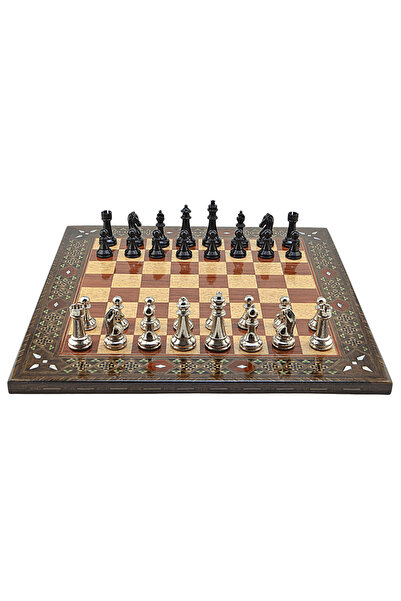 Gift Home GiftHome Premium Black Metal Klasik Satranç Takımı ve El İmali Masi...