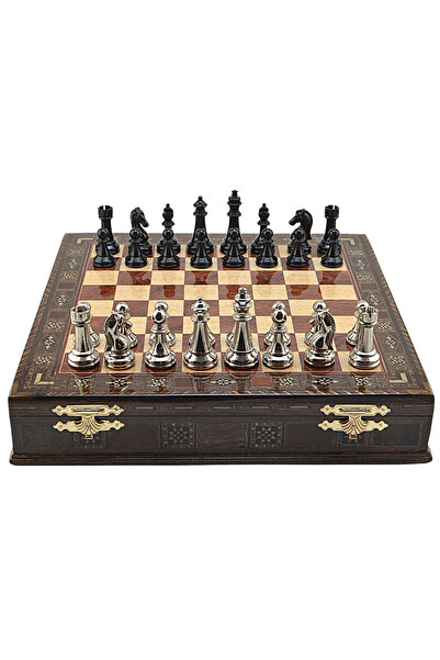 Gift Home GiftHome Premium Black Metal Klasik Satranç Takımı ve El İmali Masi...